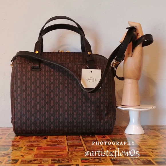 Last One! Fossil Rachel Satchel Black Jacquard! - Picture 4 of 7